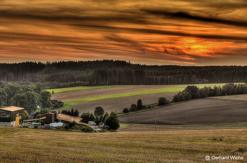 Sunset near Mödlareuth by GerWi, The sun had already disappeared behind the horizon, but the sky was still dipped in reddish colorsso