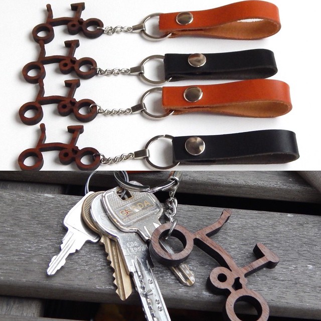 Reclaimed wood & leather Brompton key rings
