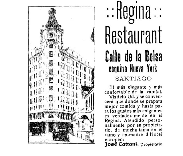 en el Edificio Ariztia estaba el Restaurant REGINA de José Cattani