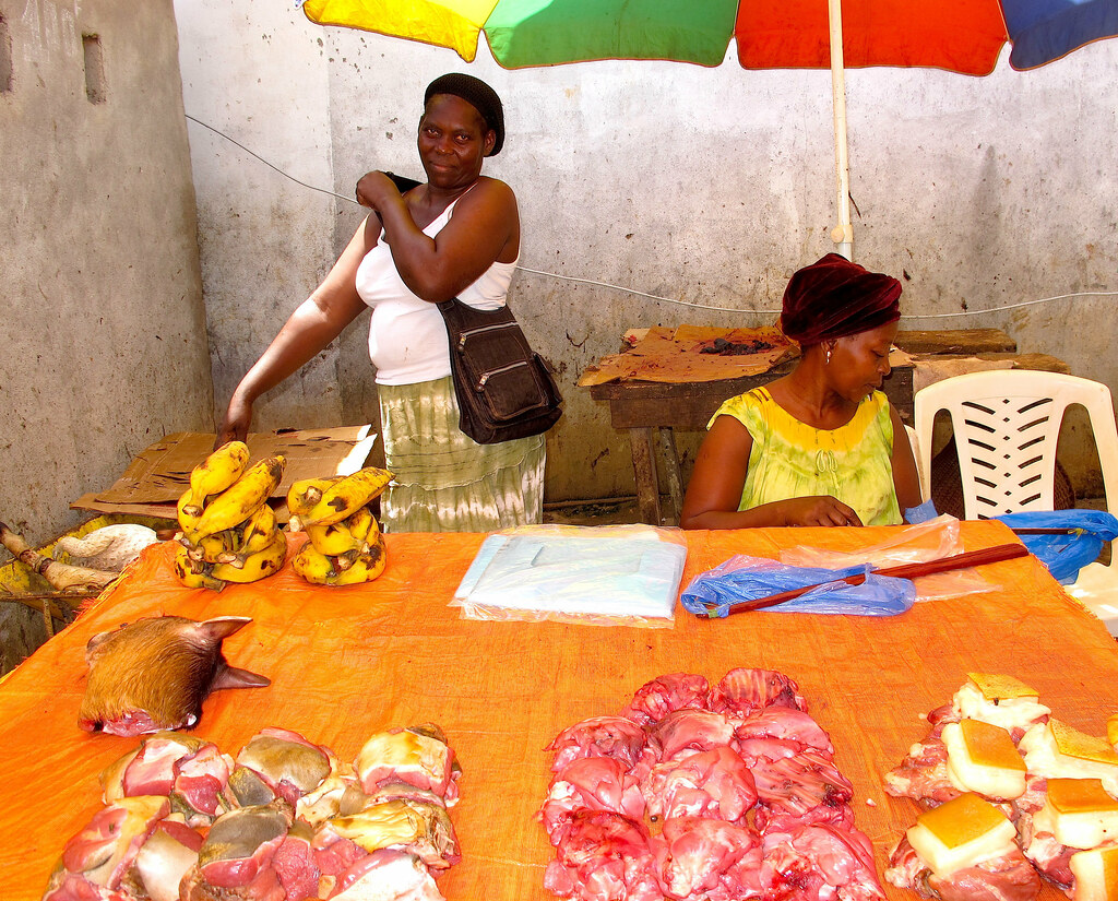 Women selling bushmeat in Gabon