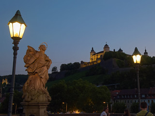 Alte Mainbrücke statue and Fortress Marienberg