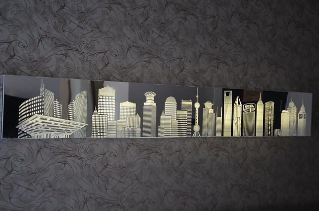 Love this backlit mural at the head of my bed in the hotel!