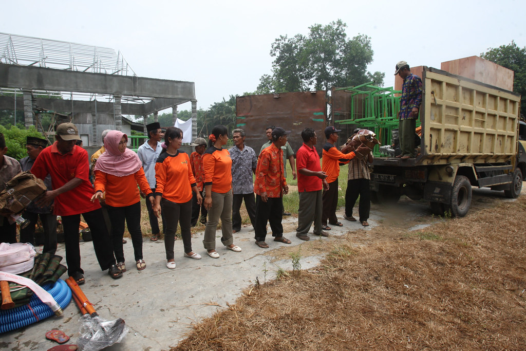 Offloading firefighting equipment from a truck at Garantung village, Palangkaraya, Indonesia.