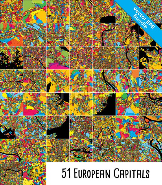 51 European Capital Cities, Colorful Maps Bundle
