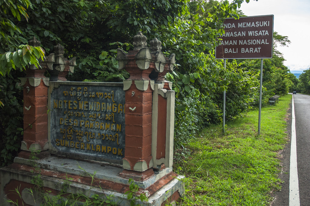 A sign telling drivers they are entering West Bali National Park, Bali, Indonesia.