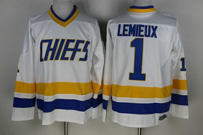 Men's Charlestown Chiefs #1 Denis Lemieux White Stitched NHL Adidas Jersey