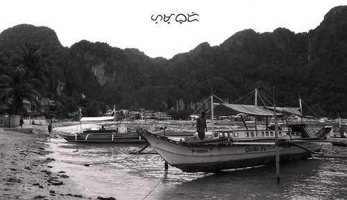 elnido palawan beach sea boats shore water mono bnw blancoynegro landscape travel