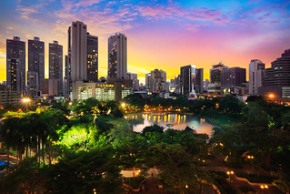 Penjasiri Park at twilight, Bangkok Thailand