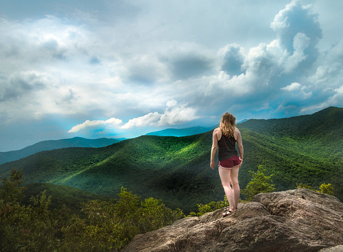 sunny landscape cloudy northcarolina mountains hillside person hills lady hike clouds hiking trees blue girl unitedstates bright montreat usa woman afternoon sky green america blackmonutain blackmountain valley us