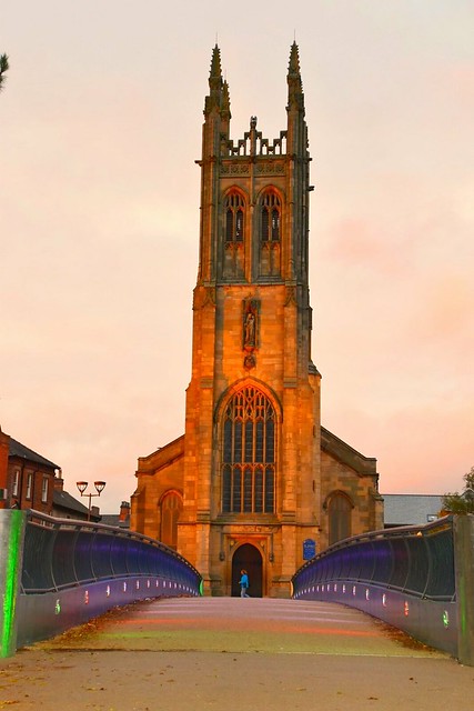 Lighting the way - bridge to St Mary's Church, Derby
