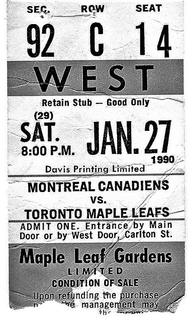 Montreal Canadiens vs Toronto Maple Leafs ticket stub