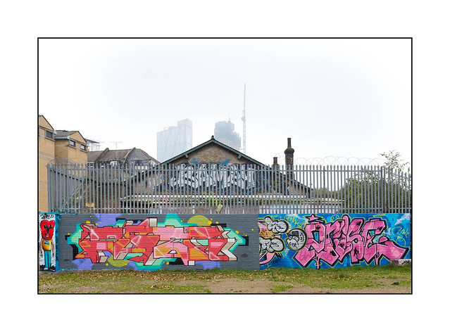 Street Art (Mowscodelico, Grim, 2Rise), East London, England.