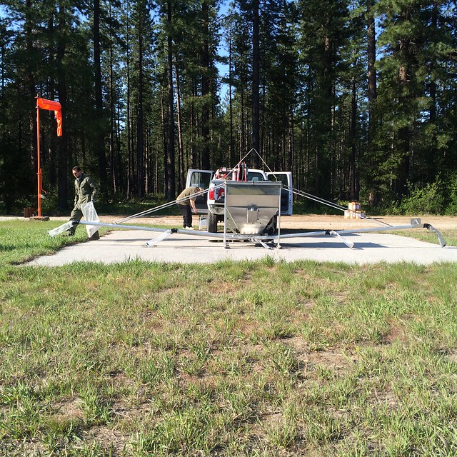 2015. Calibration of a fertilizer bucket used for MCH flake application. Lake Wenatchee State Airport, Washington.