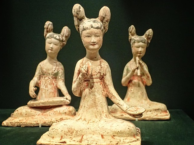 Three seated musicians Tang dynasty China 700-750 CE Earthenware