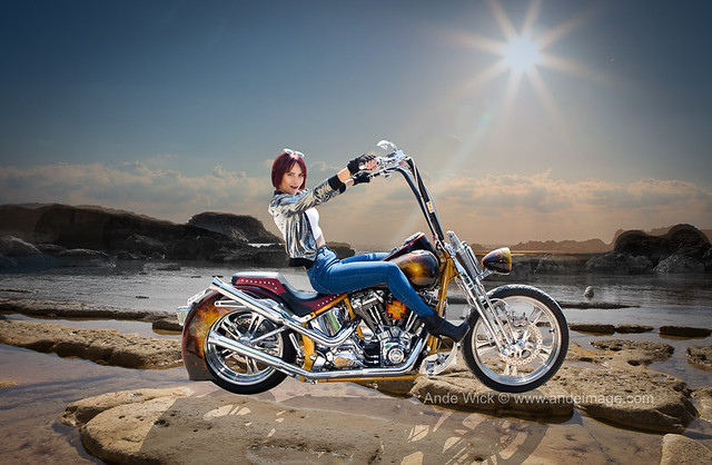 Girl riding motorbike