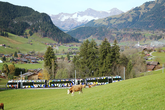 Be 4/4 5001 MOB-Montreux Oberland Bernois. Near Gstaad, October 26. 2017