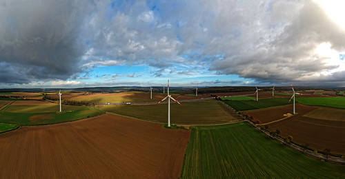 dji spark public cc ccby landscape wind turbines clouds panorama