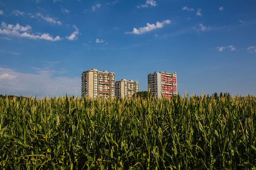 blue sky building green field switzerland bern suburb 2015 seidenberg gümmligen