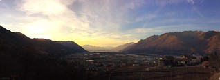 Panoramic view of Piano di Magadino from Camorino, Ticino, Switzerland