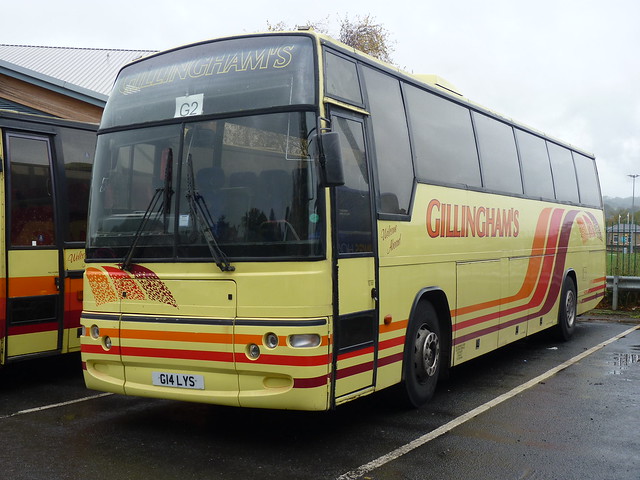 Gillinghams Coaches of Stanley Volvo B10M Plaxton Paramount G14LYS at Hexham on 18 October 2017.