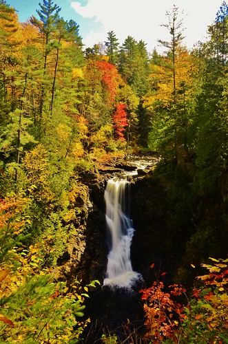 fall foliage autumn colour october moxie falls scenic area west forks maine united states america new england waterfall stream river