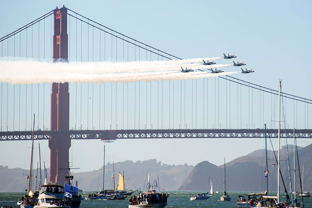 Blue Angels fly over the San Francisco Bay
