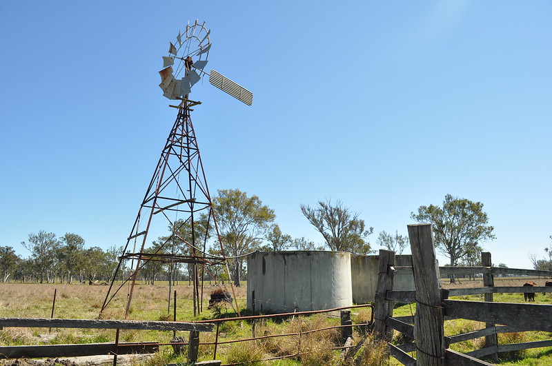 10-foot IBC Geared Simplex Windmill on an Alston windmill well tower; Bromelton, QLD, Australia