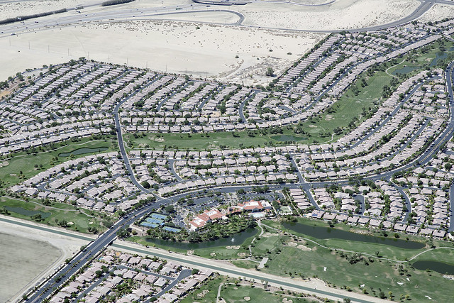 Aerial view of Sun City Shadow Hills, Indio, Coachella Valley, Riverside County, California