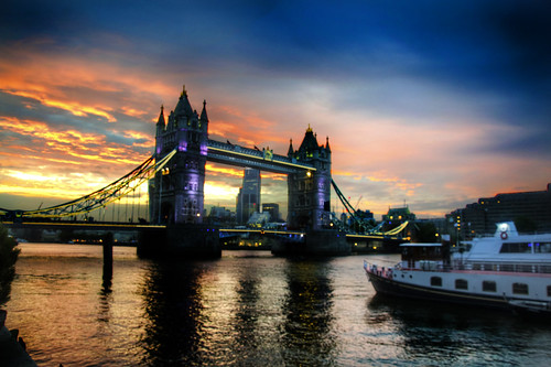 sunset england sky colour london water weather thames clouds towerbridge river geotagged golden boat europe day cloudy unitedkingdom britain bermondsey gbr riversideward geo:lon=007270932 geo:lat=5150354701