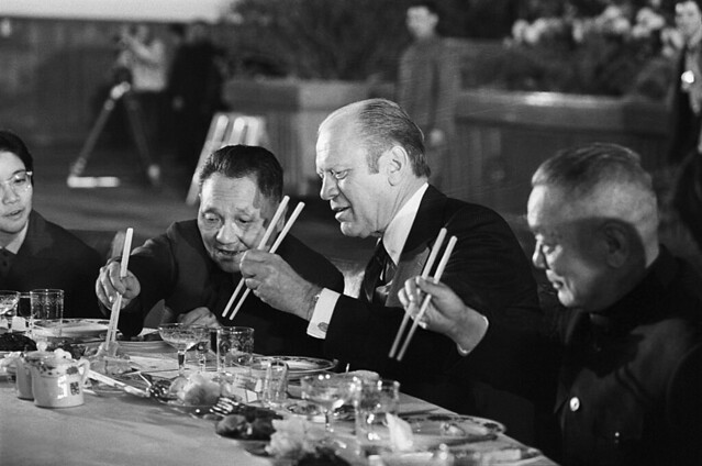 PEKING December 4, 1975 - Gerald Ford and Deng Xiaoping Eating Dinner
