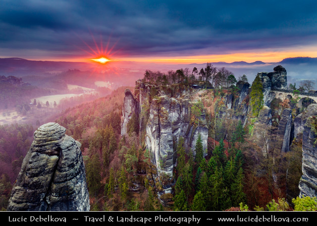 Germany - Saxony - Saxon Switzerland National Park -  Bastei at Dramatic Sunrise