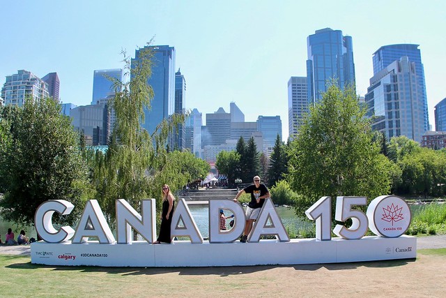 Marlena and David posing with Canada 150 sign