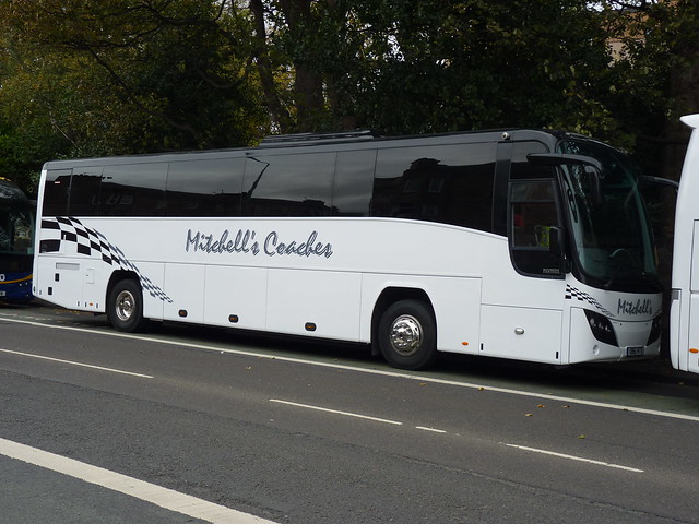 Mitchell Coaches of Stirling IrisBus Eurorider, on a football supporters duty, at Western Terrace, Edinburgh, on 26 October 2017.