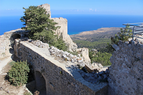 castle ancient old rustic stone ruin cyprus war defence battlements tower keep mediterranean medieval