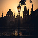 Prague sunrise in a lamp post