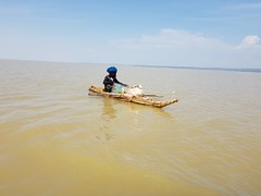 Fischer auf Tankwa-Boot aus Papyrus