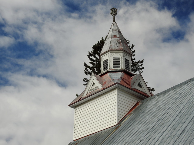 The steeple of the Holy Trinity Anglican Church in Danford Lake, Quebec