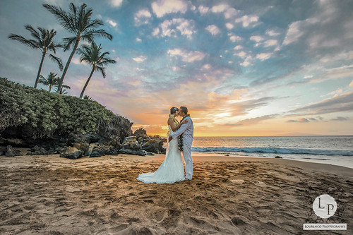 wedding couple art surf bride groom color sunset sunrise mauied married hawaii tropical view beautiful water kiss love