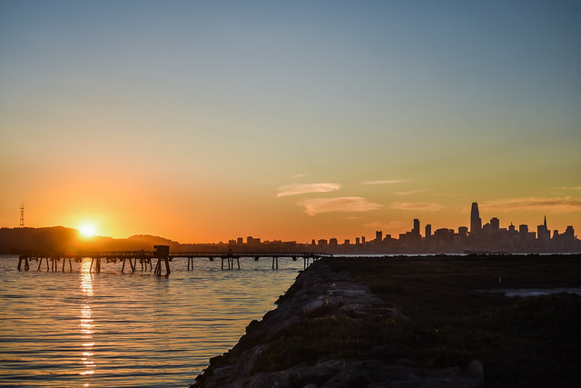 sunset over san francisco and the long pier