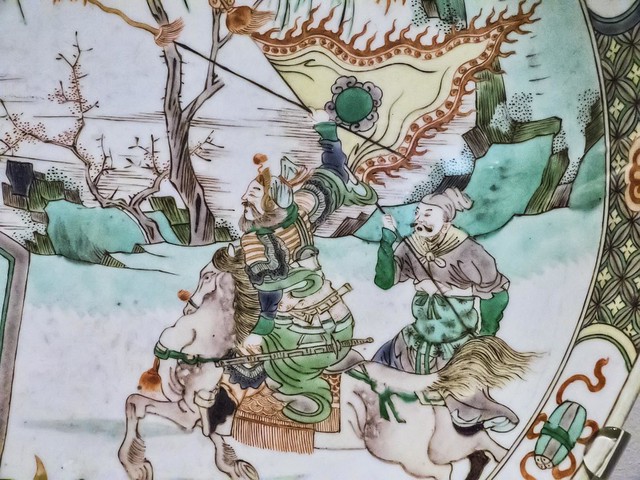 Closeup of a Famille verte porcelain plate Jingdezhen ware China Kangxi Period 1662-1722 CE