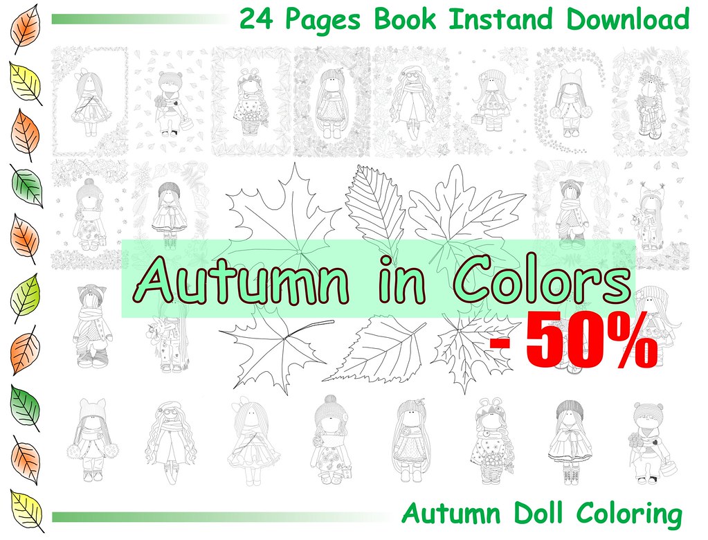 Cyber Week Sales Doll Coloring Autumn Dolls Coloring Book Fall Colouring Pages Coloring Sheets Tilda Rag Girl Family Coloring AnnKirillart