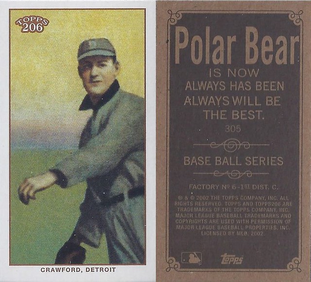 2002 Topps 206 Mini Baseball Card / Series 2 / Polar Bear - SAM CRAWFORD / REP #305 (Outfielder) (Baseball Hall of Fame 1957) (Detroit Tigers)