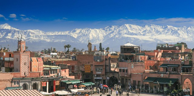famous view from Marrakech on High Atlas mountains Morocco