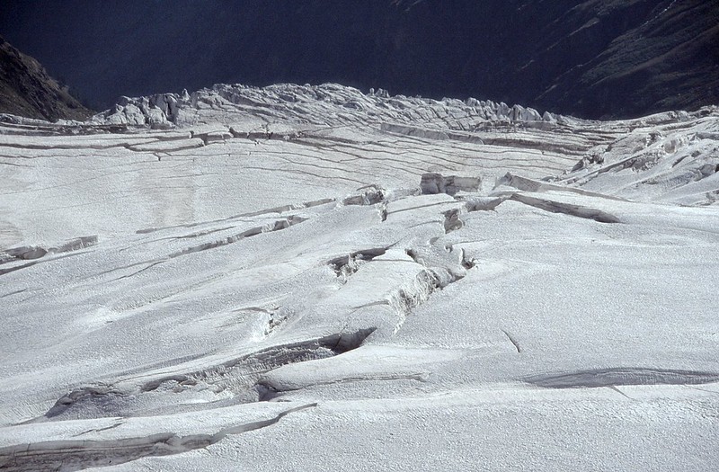 t0305023F | Blick vom Gipfel des Gran Paradiso auf den Ghiacciaio della Tribolazione. Gran Paradiso, 19.07.2003