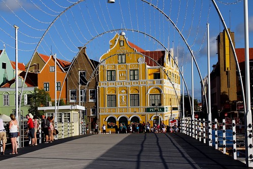 konomark icon iconic view willemstad curacao floating bridge downtown day time sunny blue sky outdoor colorful house caribbean unique uniquely handelskade dutch holland colony