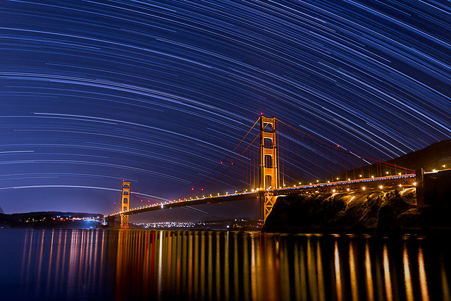 Star trails over the Golden Gate