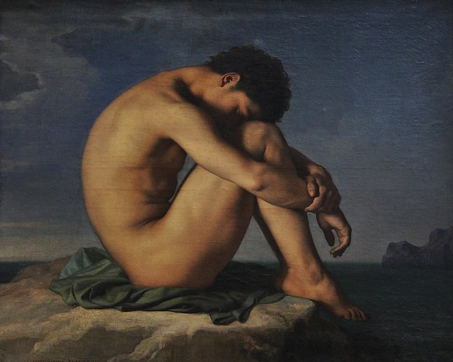 Jeune homme nu assis au bord de la mer.  Figure d'étude. (1836)