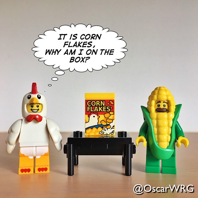 #LEGO #ChickenSuitGuy #Chicken #Suit #Guy #CornFlakes #Cereal #CornCobGuy #CornCob #Corn #🐔 #🌽