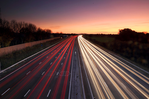 motorway m5 m5southbound lighttrails sky sunset colour color roads cars traffic britishroads