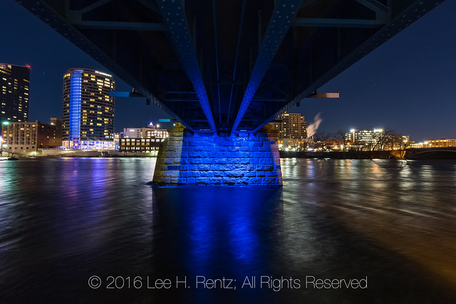 Blue Bridge at Night in Grand Rapids